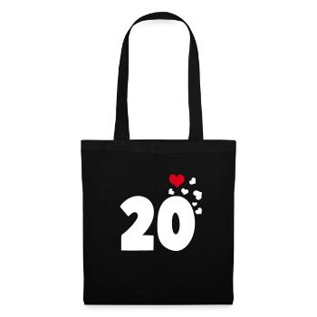 20 Herzen 20. Geburtstag - Stoffbeutel - Schwarz - Vorne