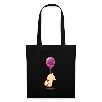 Süßer Mops Hund Ballon T-Shirt - Stoffbeutel - Schwarz - Vorne