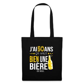 Cadeau d anniversaire 50 ans j ai 50 ans et bière - Sac en tissu - noir - Devant