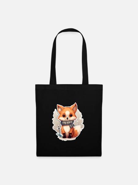 Fuchs im Winterlook - Stoffbeutel - Schwarz