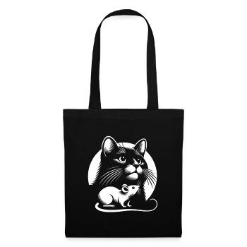 Katze und Maus in Freundschaft Frieden und Liebe - Stoffbeutel - Schwarz - Vorne