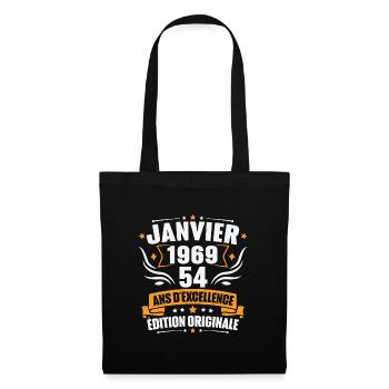 Vintage Cadeau Janvier 1969, 54 Ans Anniversaire - Sac en tissu - noir - Devant