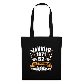 Vintage Cadeau Janvier 1971, 52 Ans Anniversaire - Sac en tissu - noir - Devant