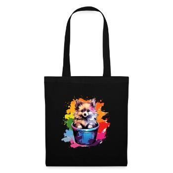 Zwergspitz Niedlicher Pomeranian Hund Farbeimer - Stoffbeutel - Schwarz - Vorne