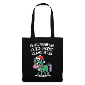 Ich hasse Weihnachten Geschenke Einhorn Lustig - Stoffbeutel - Schwarz - Vorne