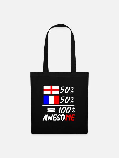 50% England 50% Frankreich - Stoffbeutel - Schwarz