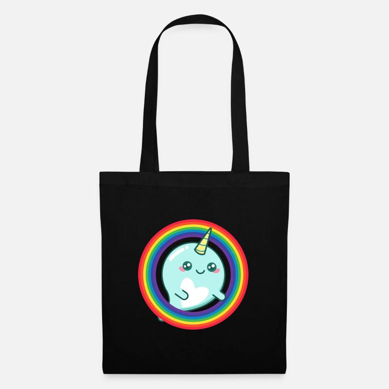 Regenbogen-Narwal - Stoffbeutel - Schwarz