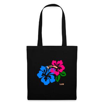 T-shirt with blue and pink hibiscus brand L&N - Tote Bag - black - Front