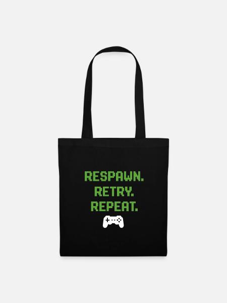 Respawn. Retry. Repeat. – Gaming Pixel Design - Stoffbeutel - Schwarz