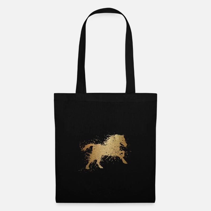 Goldenes Pferd - Horse - Geschenkidee - Stoffbeutel - Schwarz