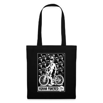 T-Shirt Pedal Power: Comic Bikerin mit Totenköpfen - Stoffbeutel - Schwarz - Vorne