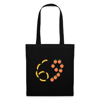 Fruchtmotiv Bananen und Pfirsiche - Stoffbeutel - Schwarz - Vorne
