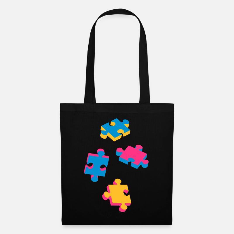 vier Puzzleteile - Stoffbeutel - Schwarz