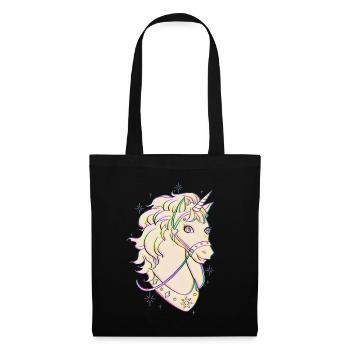 Einhorn Shirt , Unicorn, Einhornkopf - Stoffbeutel - Schwarz - Vorne