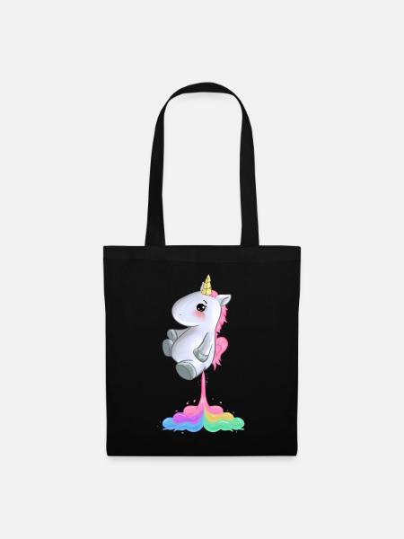 Lustiges Einhorn, das Regenbogen furzt, furzt Geschenk Ide - Stoffbeutel - Schwarz