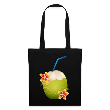Coconut cocktail decorated with flower & drinking straw - Tote Bag - black - Front