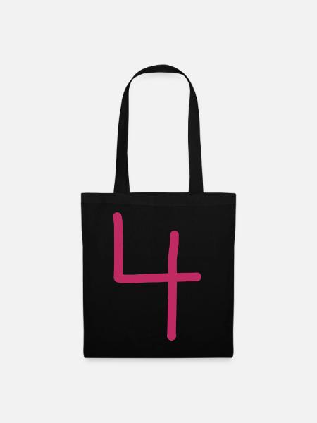 4 Number four pink number red Birthday - Tote Bag - black