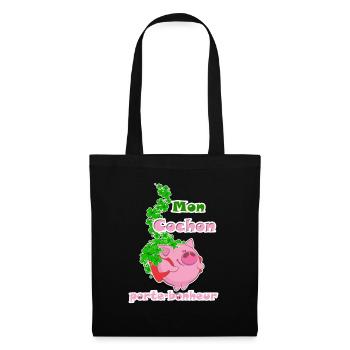 Mon cochon porte-bonheur, LOTO - Sac en tissu - noir - Devant