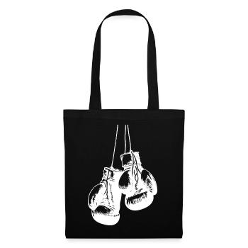 Conception de gants de boxe blancs suspendus. Conception de logo - Sac en tissu - noir - Devant