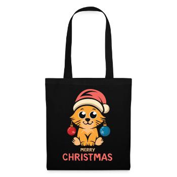 Weihnachtskatze Merry Christmas - Stoffbeutel - Schwarz - Vorne