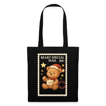Weihnachten Briefmarke Teddybär Zauberstab Mail - Stoffbeutel - Schwarz - Vorne