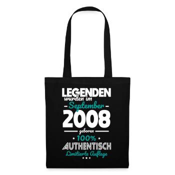 18. Geburtstag - Legenden wurden im August 2008 - Stoffbeutel - Schwarz - Vorne