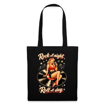 Rockabilly Pin-Up: Rock all night record - Tote Bag - black - Front