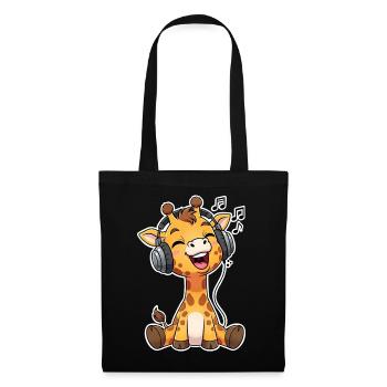 Girafe écoutant de la musique chantant - Sac en tissu - noir - Devant