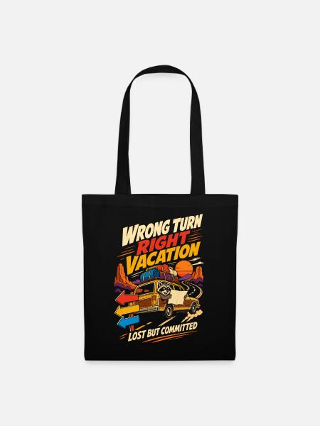 Wrong Turn Right Vacation Roadtrip Humor - Stoffbeutel - Schwarz