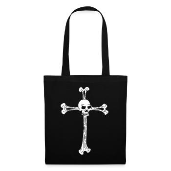 Kreuz und Totenkopf (Weiß) - Stoffbeutel - Schwarz - Vorne