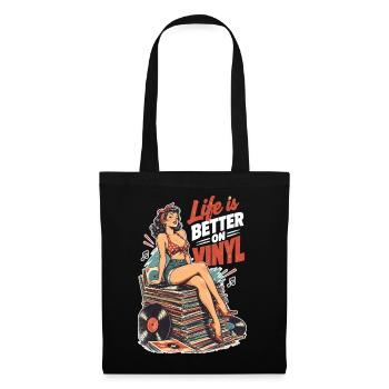Life is better on vinyl - Retro Pin-Up auf Platten - Stoffbeutel - Schwarz - Vorne