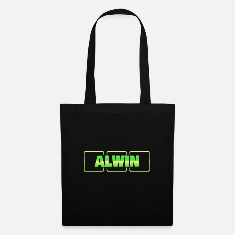 Taufe Taufgeschenk Geschenkidee Vorname Alwin - Stoffbeutel - Schwarz