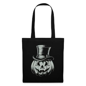 Halloweenkürbis mit Zylinder Strichzeichnung - Stoffbeutel - Schwarz - Vorne