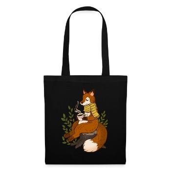 Herbst Fuchs Teetrinken goldene Jahreszeit - Stoffbeutel - Schwarz - Vorne
