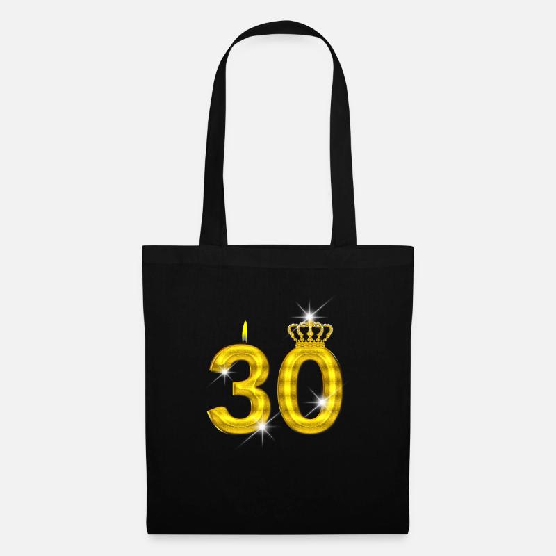 30 - Geburtstag - Krone - Kerze - Gold - Stoffbeutel - Schwarz