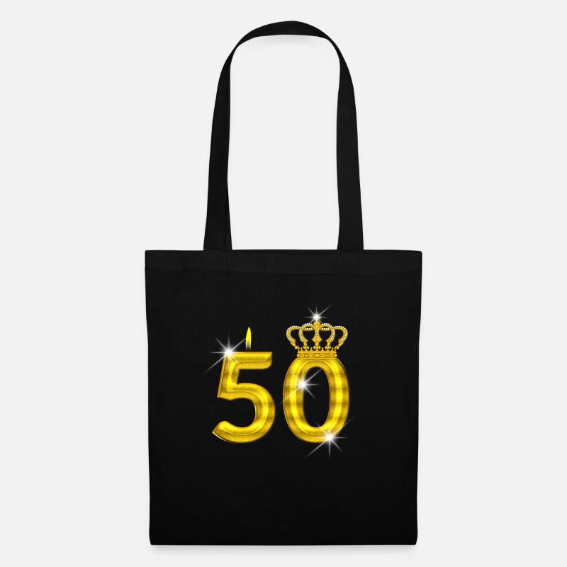50 - Geburtstag - Krone - Kerze - Gold - Stoffbeutel - Schwarz