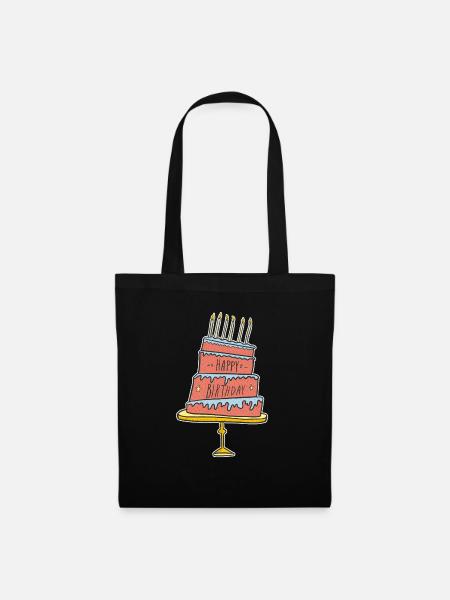 Birthday Cake T-Shirt - Stoffbeutel - Schwarz