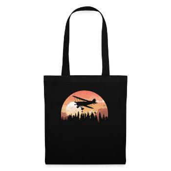 Silhouette gift Sunset airplane forest - Tote Bag - black - Front