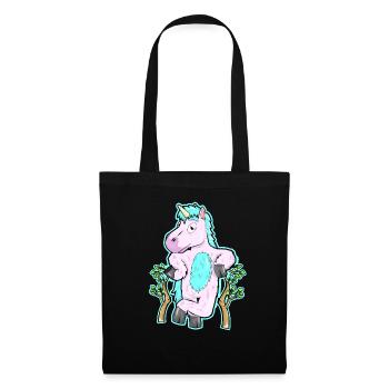 Flauschiges Einhorn im Wald Natur Baum Geschenk - Stoffbeutel - Schwarz - Vorne