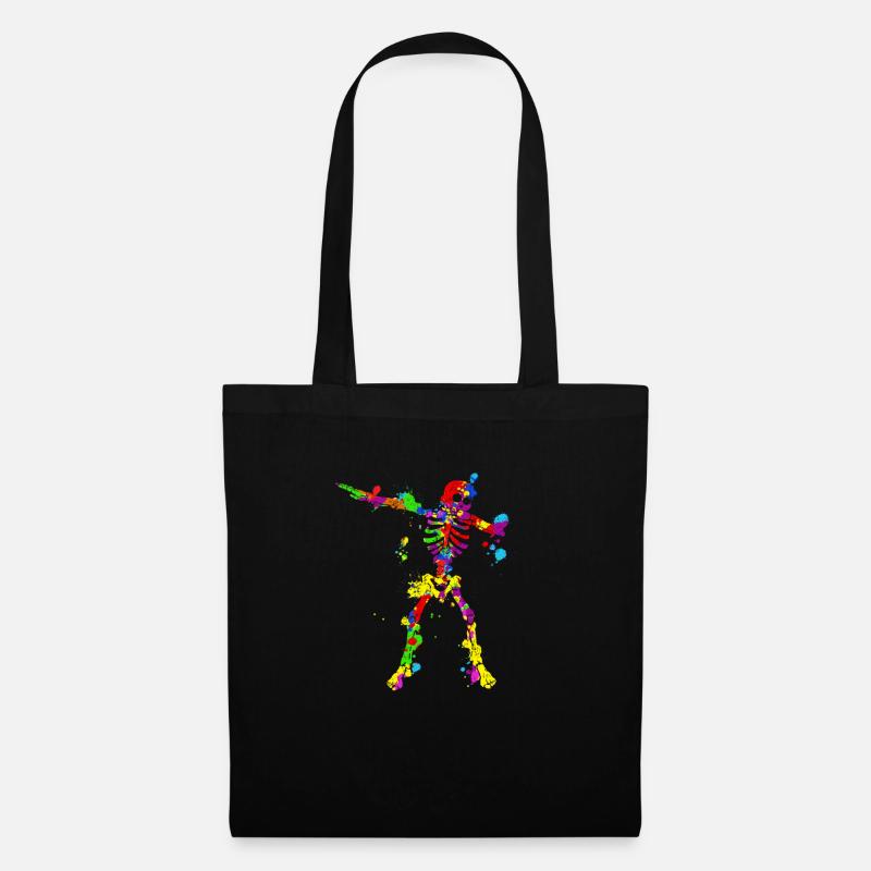 Neon Dab Dabbing Skeleton 80s 80s Dab Dance - Tote Bag - black