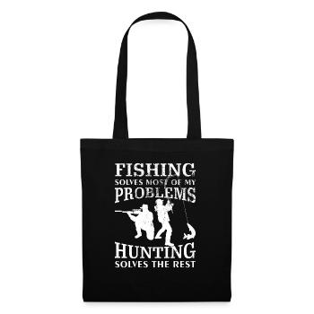 Lustiges Fischen u. Jagd-Geschenk für Jäger und Fische - Stoffbeutel - Schwarz - Vorne