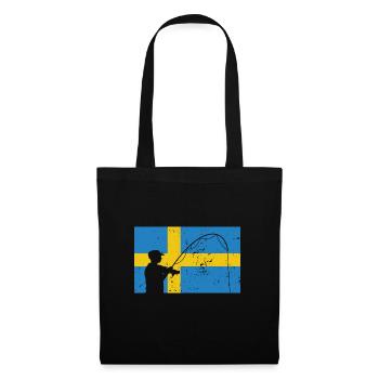Schweden Schwedische Flagge Angelurlaub Geschenk - Stoffbeutel - Schwarz - Vorne