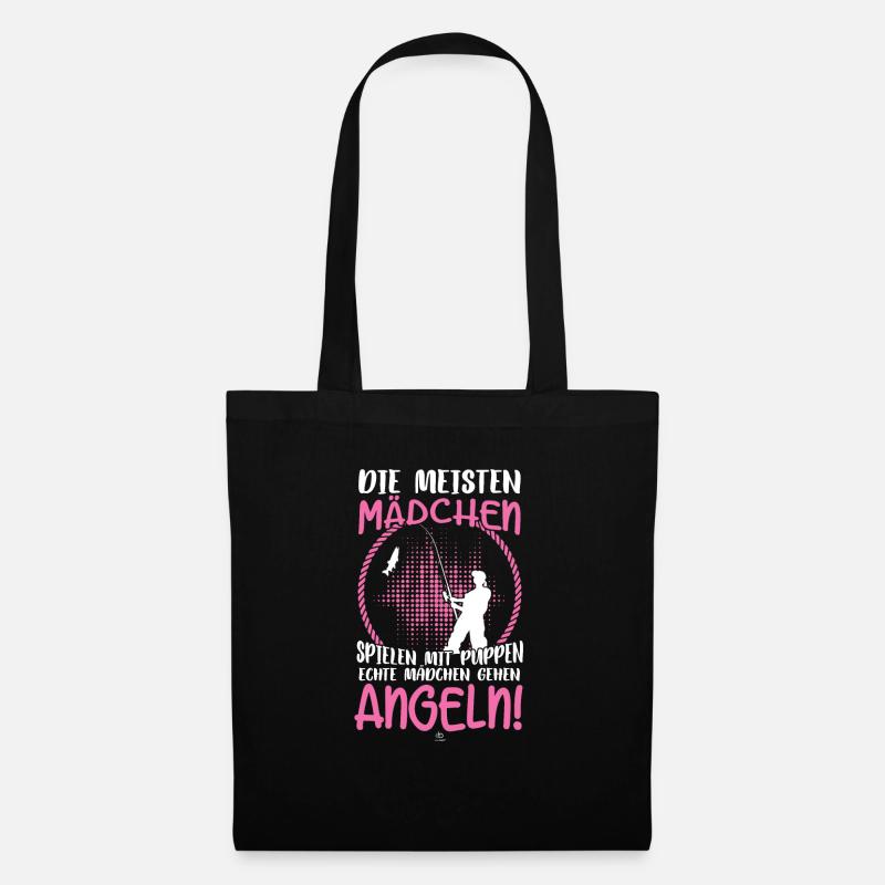 Echte Mädchen gehen Angeln Angler T-Shirt Geschenk - Stoffbeutel - Schwarz
