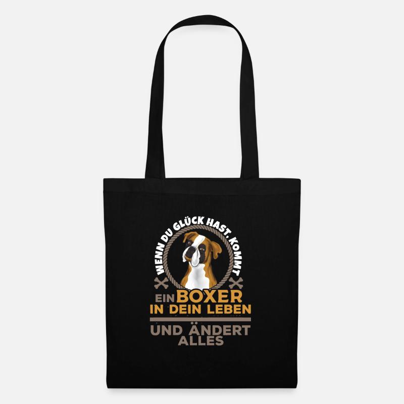 Boxer Herz Hund Poesie Spruch Gassi Geschenk - Stoffbeutel - Schwarz