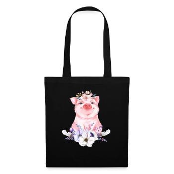 Pig piggy boho flowers gift birth - Tote Bag - black - Front