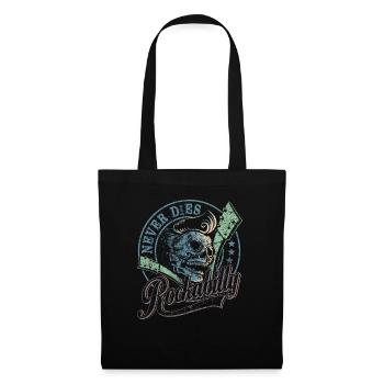 Rockabilly T-Shirt Skull Guitar - gift for - Stoffbeutel - Schwarz - Vorne