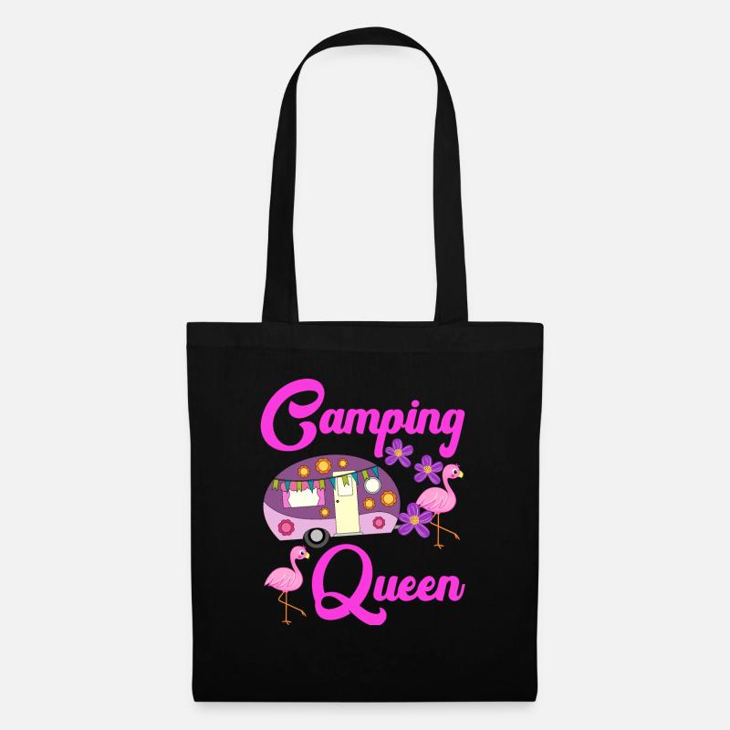 Camping Queen Flamingo Wohnwagen Camper Geschenk - Stoffbeutel - Schwarz