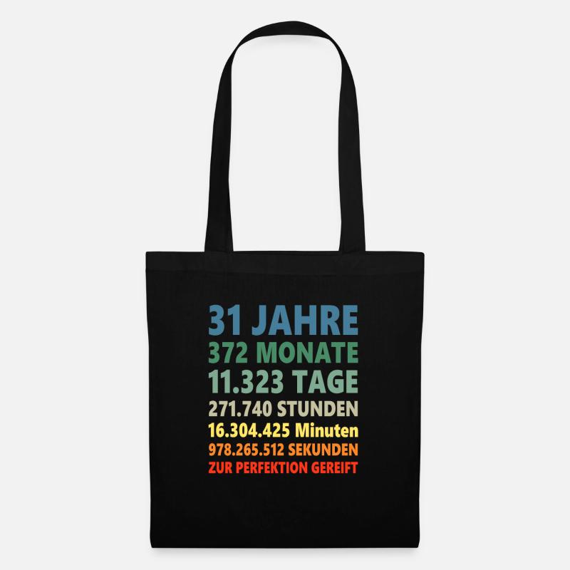 31. Geburtstag 31 Jahre Geschenk - Stoffbeutel - Schwarz