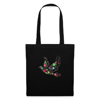 Hippie Vogel aus Blumen - Stoffbeutel - Schwarz - Vorne