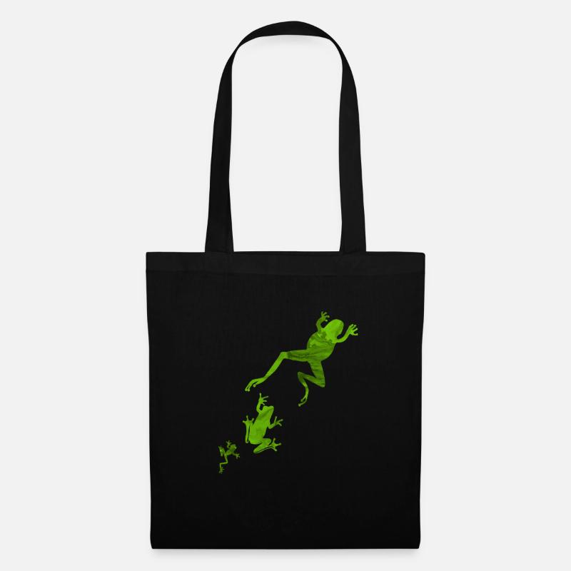 Frogs grüne Frösche springen - Stoffbeutel - Schwarz